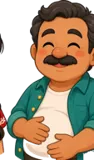 Cartoon man happily rubbing his full belly