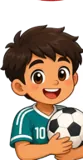 Cartoon boy hugging a soccer ball