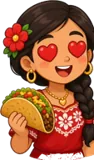 Cartoon woman with heart eyes holding a taco