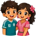 Cartoon brother and sister smiling together