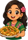 Cartoon girl holding a plate of nachos